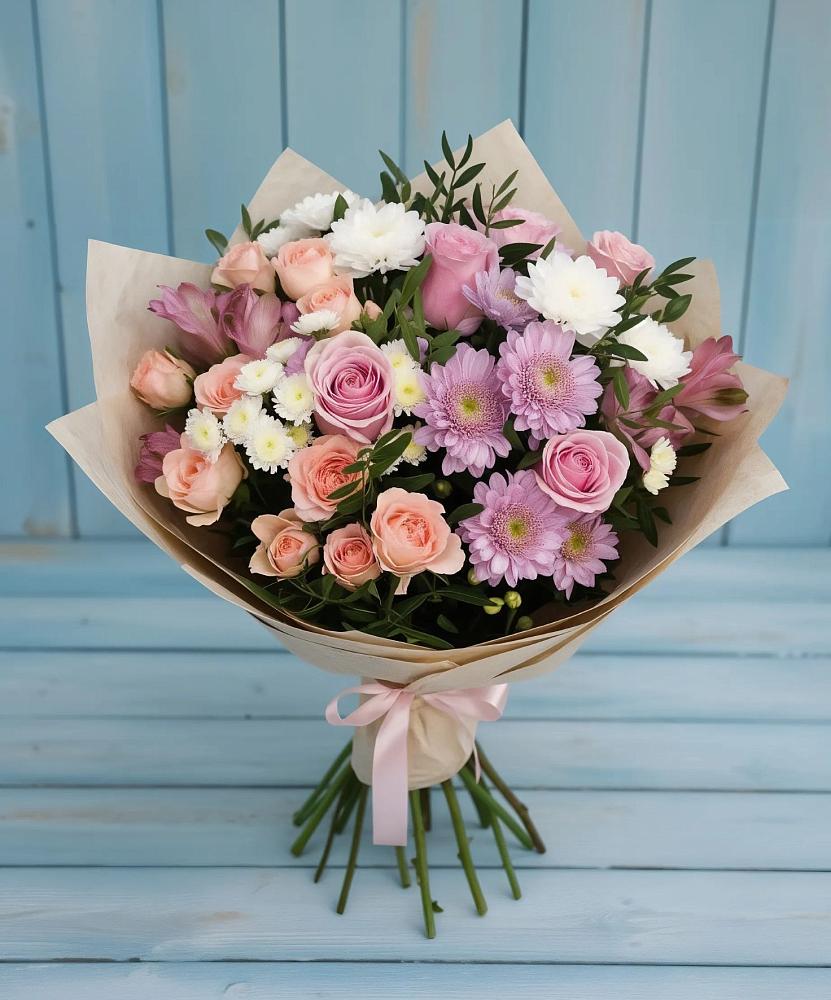 Букет цветов из: Хризантемы, Розы и Альстромерии в Коркмаскале