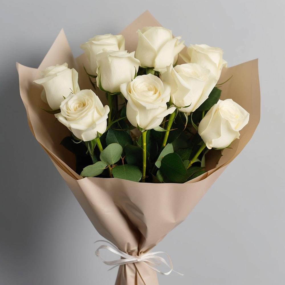 Букет 9 Белых роз Эдлесс Лав в Коркмаскале