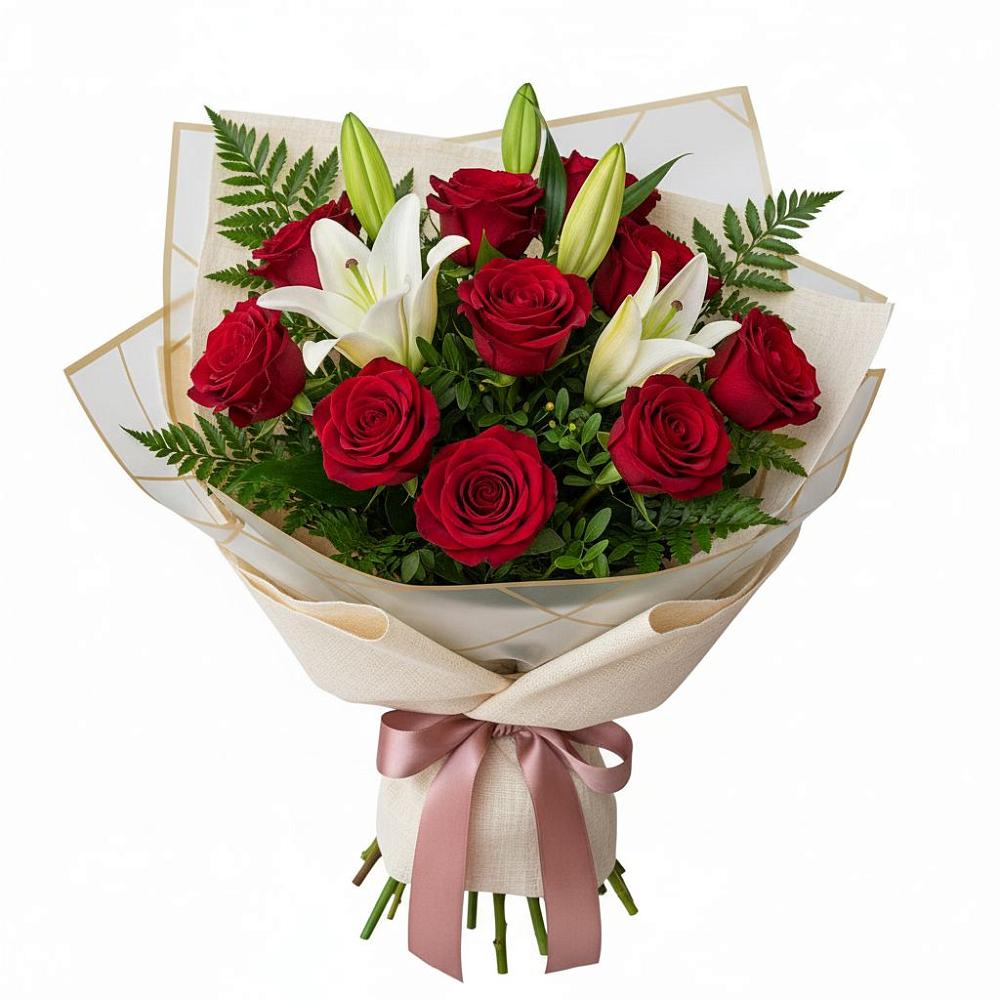 Букет цветов из: Лилии и Розы в Коркмаскале