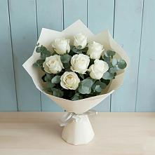 Букет Белые розы в Эвкалипте #REPLACE_PRED# Коркмаскале